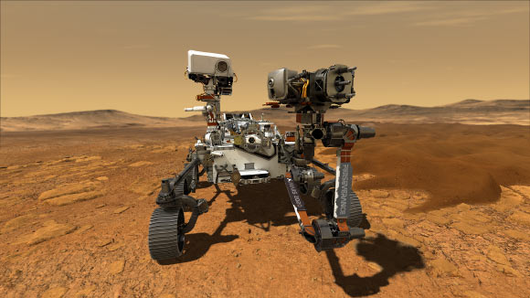 Le concept de ce artiste dépeint la persévérance de Mars Rover de la NASA à la surface de la planète rouge. Crédit d'image: NASA / JPL-CALTECH.