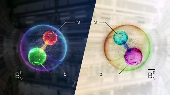 Neutral beauty mesons can turn into their own antimatter opposite and back again. Image credit: Ansar Iqbal / CMS.