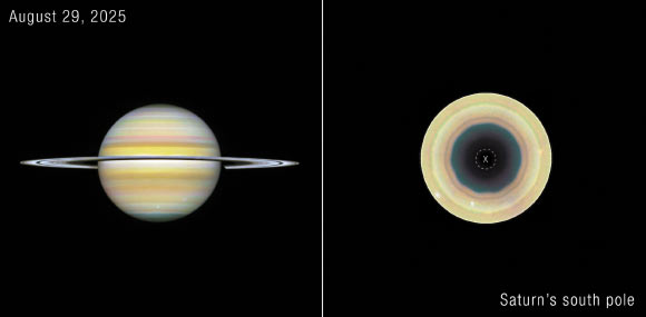 These Hubble images show Saturn and the gas giant’s southern pole with its 10-sided atmospheric wave. Image credit: NASA / ESA / STScI / Agustin Sánchez-Lavega, UPV / Amy Simon, NASA’s Goddard Space Flight Center / Michael Wong, UC Berkeley / Alyssa Pagan.