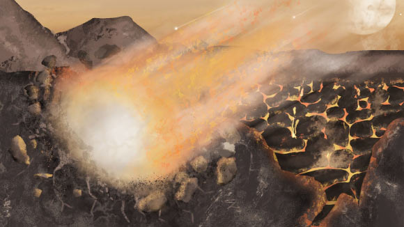 An artist’s impression of cometary impact. Image credit: Scarlett White.